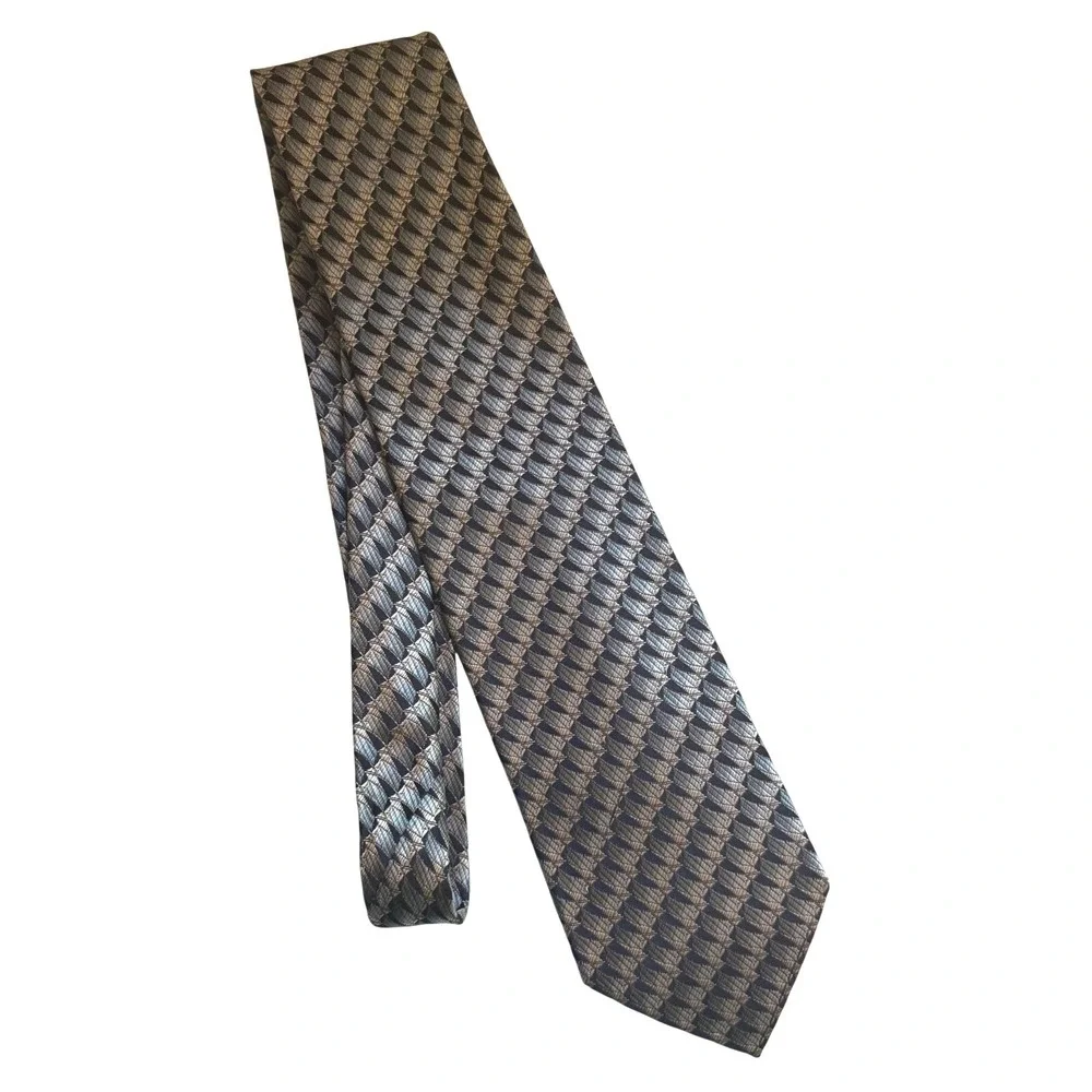 Ermenegildo Zegna Silk Tie One Sz Blue Grey Geometric Woven Made in Italy Luxury